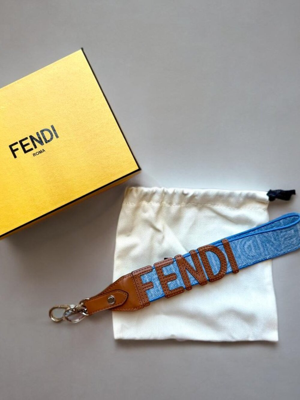 Fendi FF Blue Denim Wristlet Strap Bag Charm